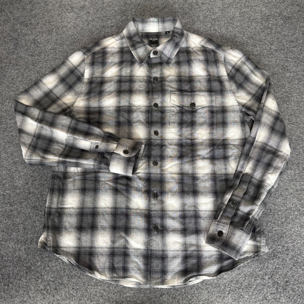 Todd Snyder Mens Medium Gray Plaid Cotton Button Up Shirt Long Sleeve Casual
